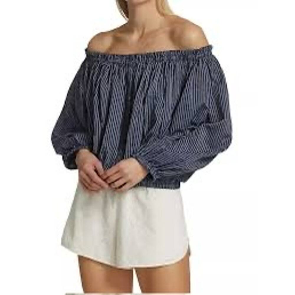 Rag and Bone Mimi Stripe Linen Blend Blouse Womens Size XS